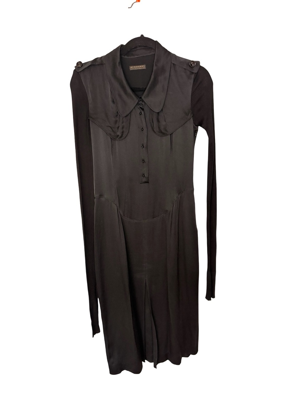 Burberry Black Silk Blend Long Sleeve Peter Pan Collar Designer Black Dress XS